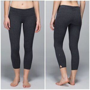 Lululemon Dhanurasana Crop II Leggings Dark Gray Ruched Back Cut Out Hem Sz 6